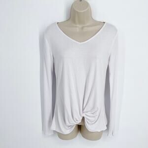 Active USA Off White Top NEW Womens Sz Small Long Sleeves Stretchy Twist Hem